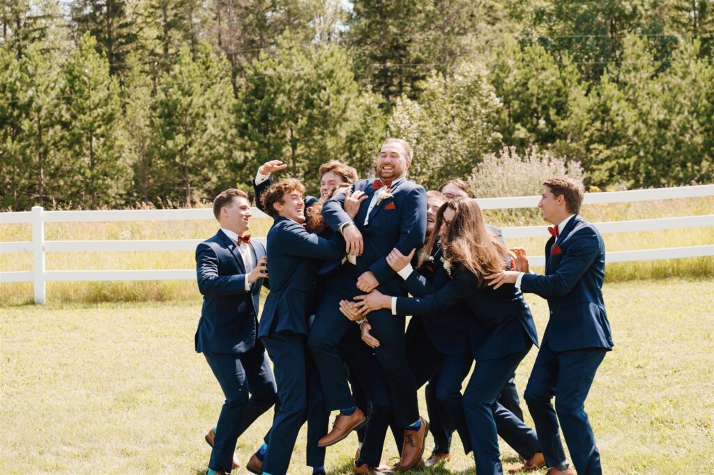 groom and groomsmen, groomsmen blue suits