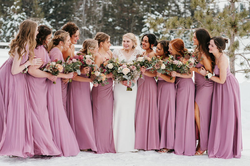Bride and bridesmaids, lilac bridesmaids dresses