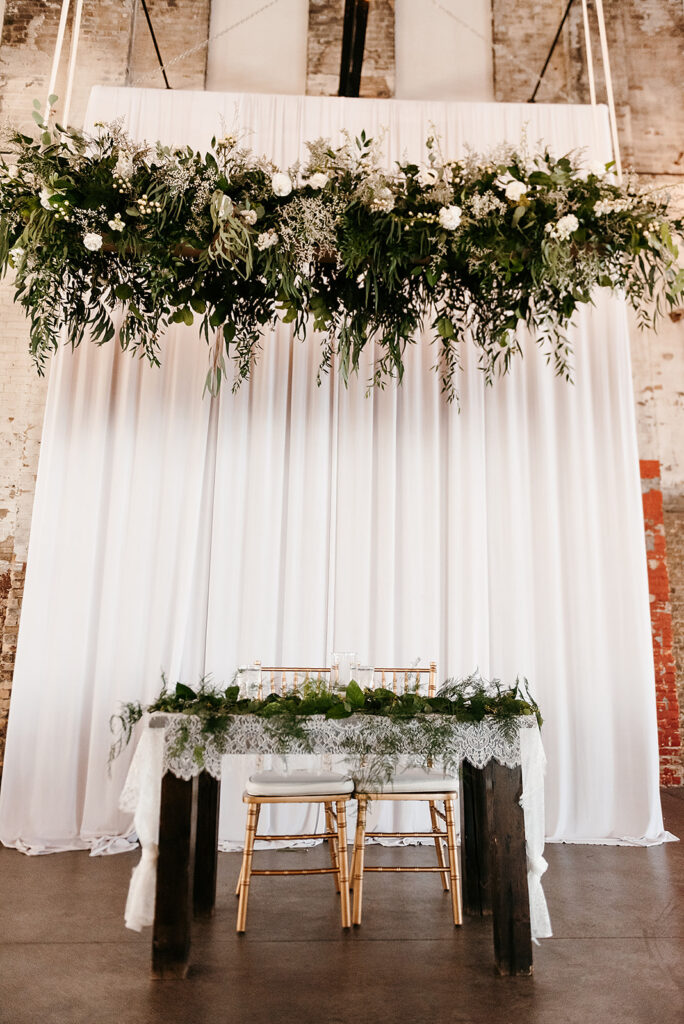Bride and groom reception table