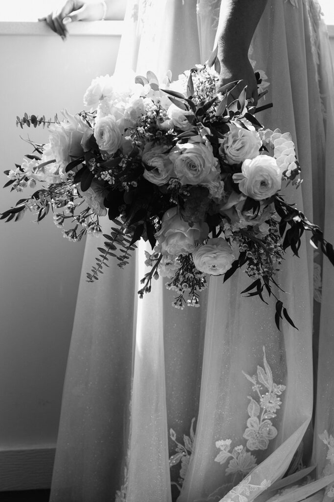 Close up of bride holding her bouquet