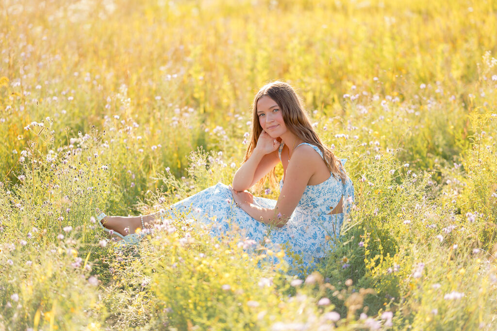 minnesota senior photos in a lush flower field
