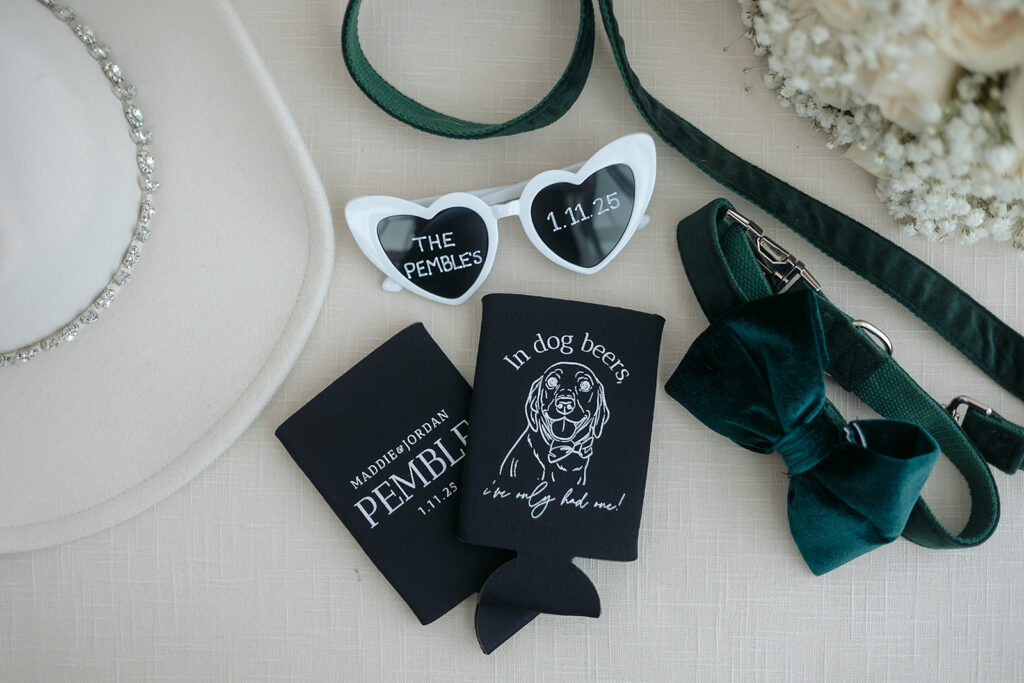 elegant winter wedding detail flatlay