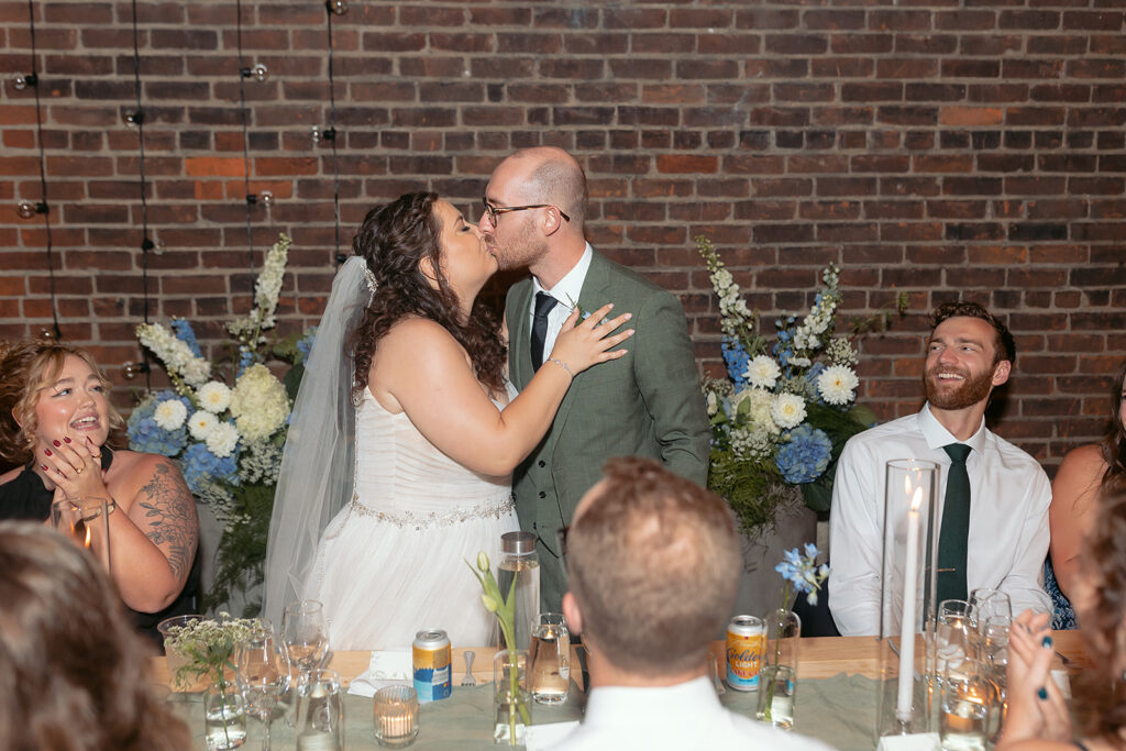 bride and groom having fun during the wedding reception at the neu neu wedding venue