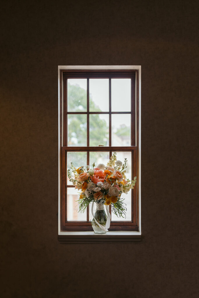 colorful wedding bouquet by the window