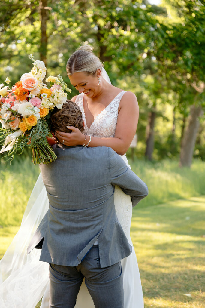 bride and groom at the golf course during their bemidji country club wedding day