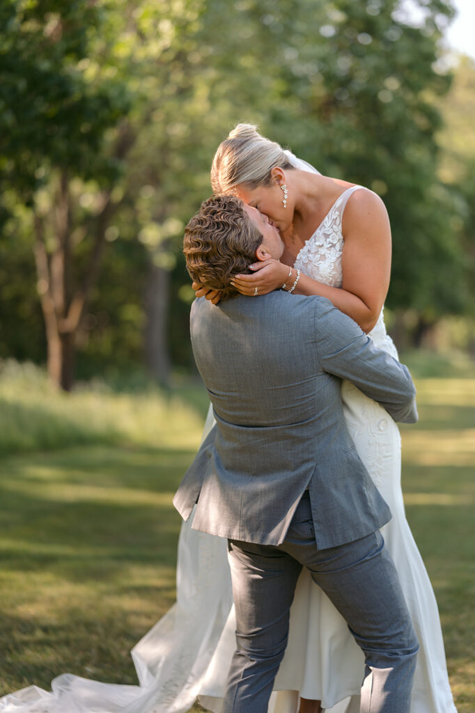 bride and groom at the golf course during their bemidji country club wedding day