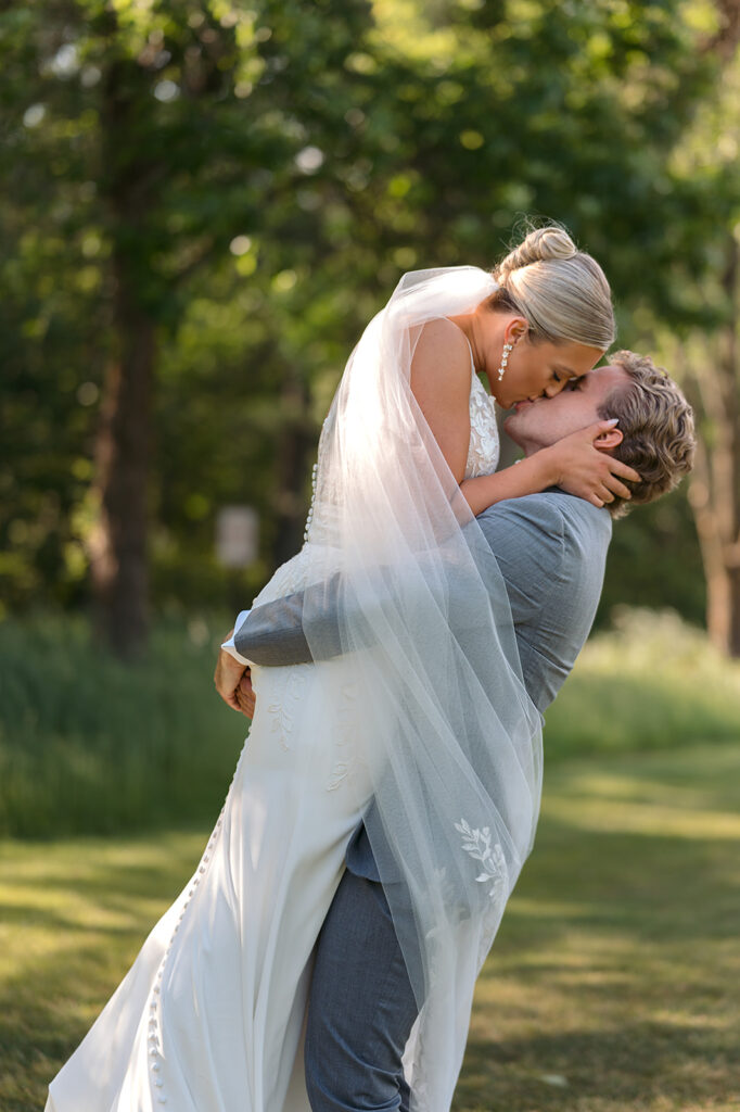 bride and groom at the golf course during their bemidji country club wedding day