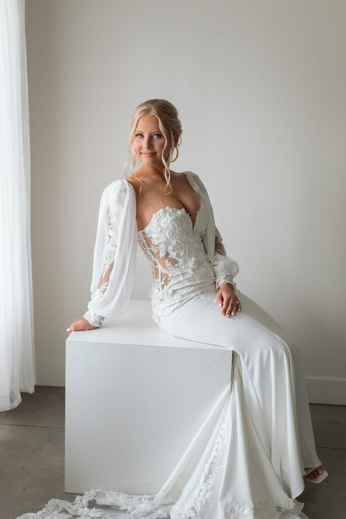 editorial style bridal portraits during the spring wedding at bluebelle event venue