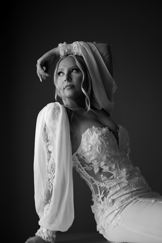 editorial style bridal portraits during the spring wedding at bluebelle event venue
