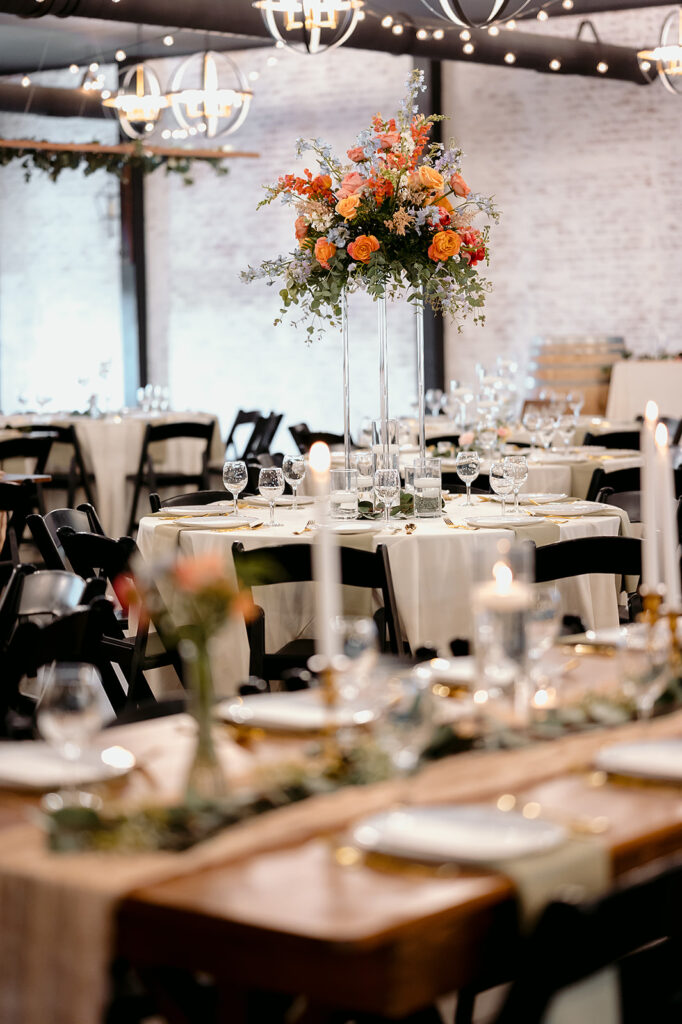 colorful wedding reception set up and decor at bluebelle event venue in bemidji mn