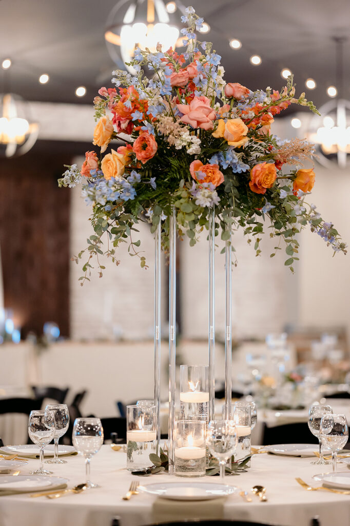 colorful wedding reception set up and decor at bluebelle event venue in bemidji mn
