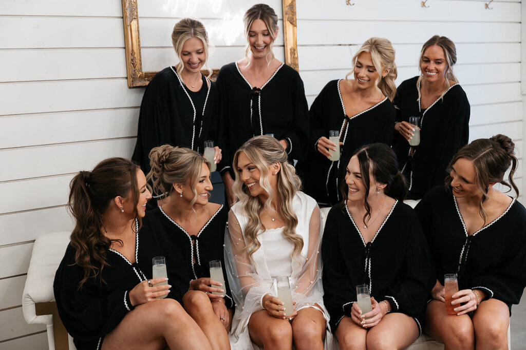 bbride getting ready with her bridesmaids