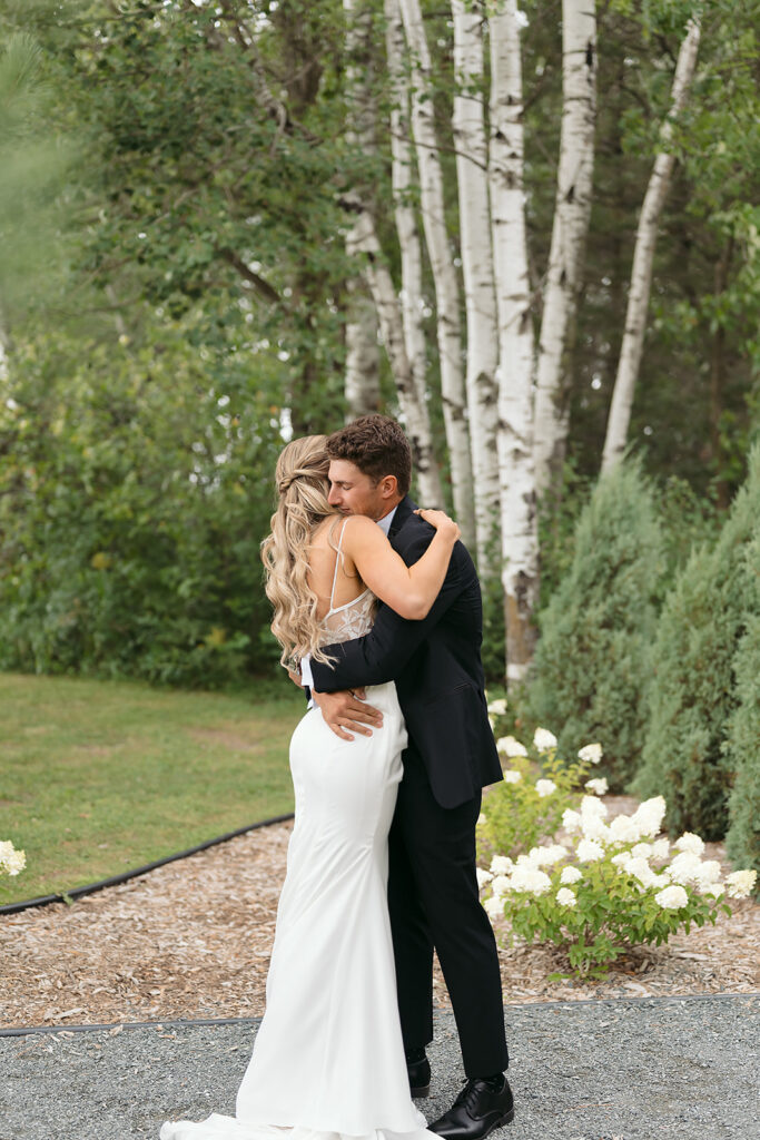 emotional bride and groom first look and private vow exchange