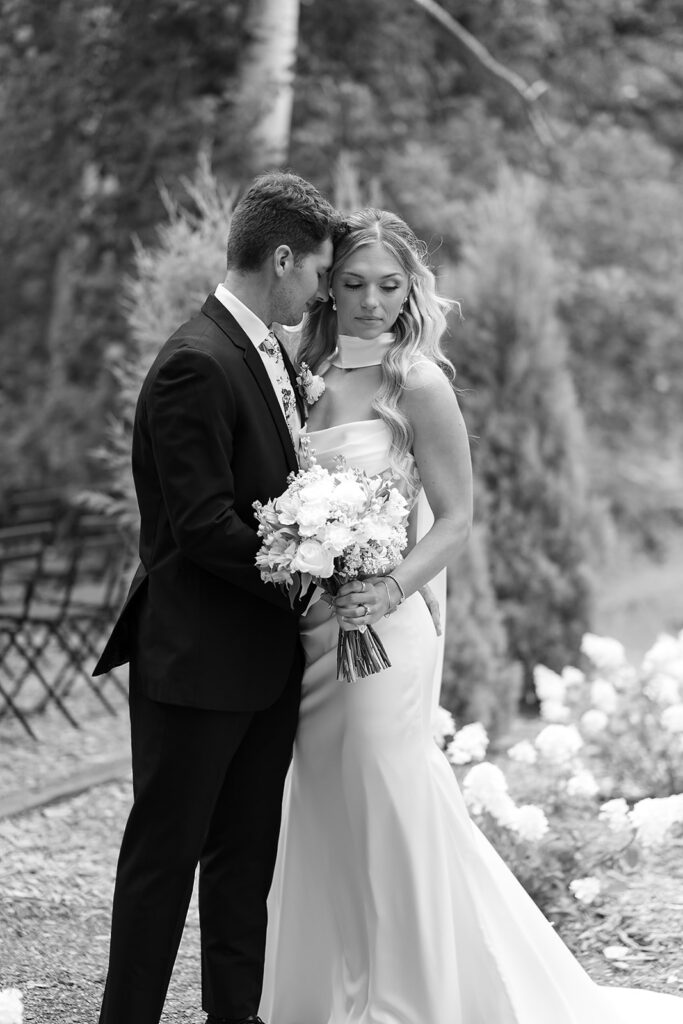romantic bride and groom outdoors at the bluebelle event venue