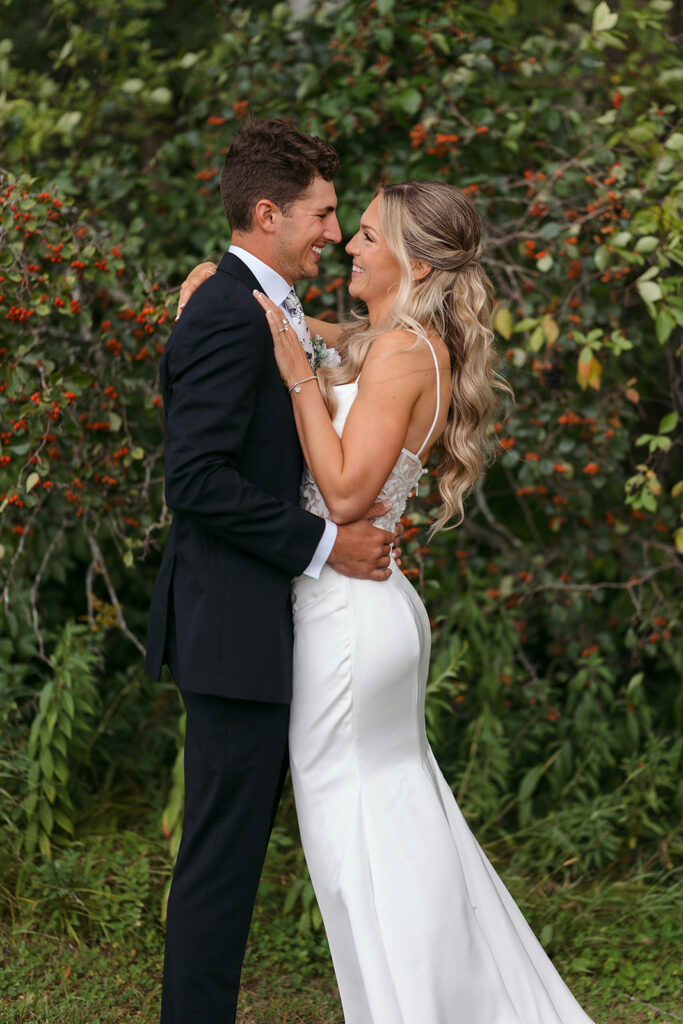 romantic bride and groom outdoors at the bluebelle event venue