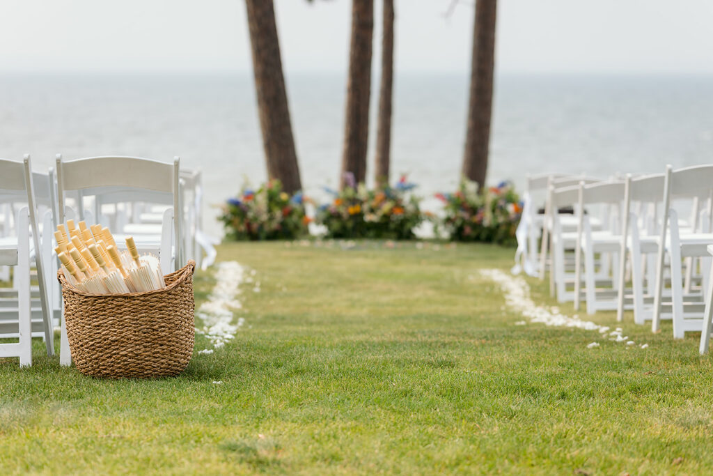 lakeside wedding ceremony set up overlooking Lake Bemidji