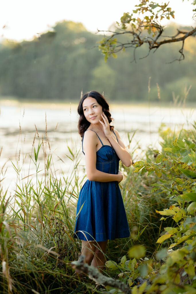 fall senior photos on a lake dock in western minnesota