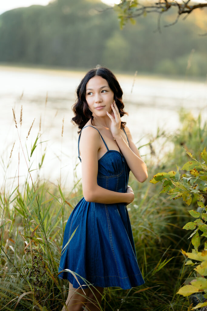 fall senior photos on a lake dock in western minnesota