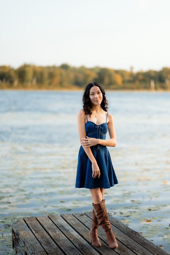 fall senior photos on a lake dock in western minnesota