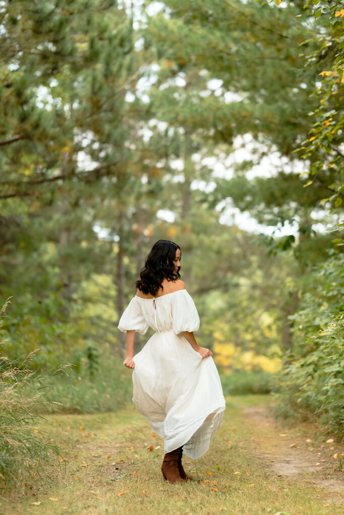 fall senior photos in forest in western minnesota