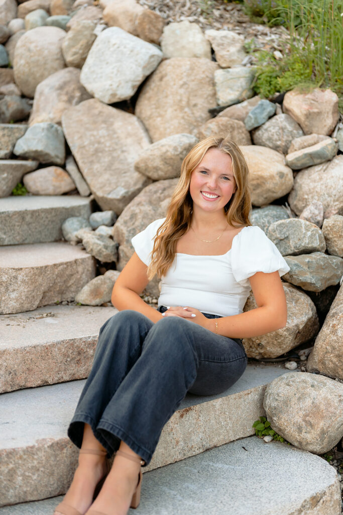 casual minnesota senior photoshoot in downtown bemidji