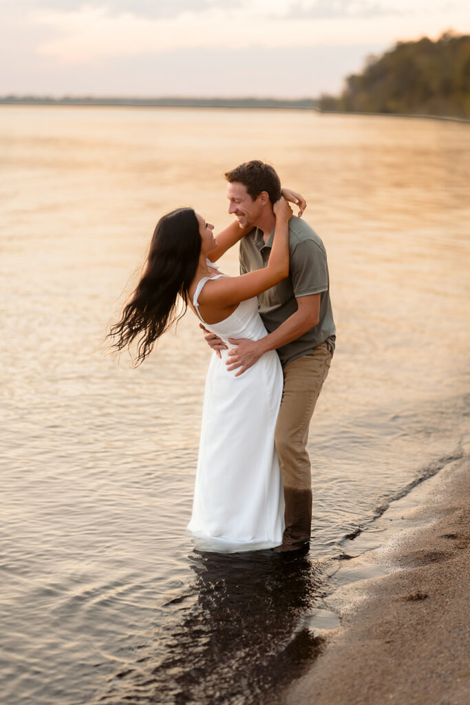 blue hour lakeside engagement photos at Lake Bemidji State Park