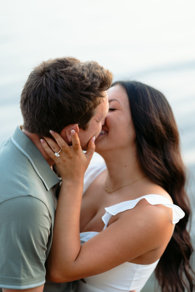 blue hour lakeside engagement at Lake Bemidji State Park