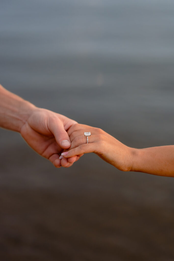 blue hour lakeside engagement at Lake Bemidji State Park