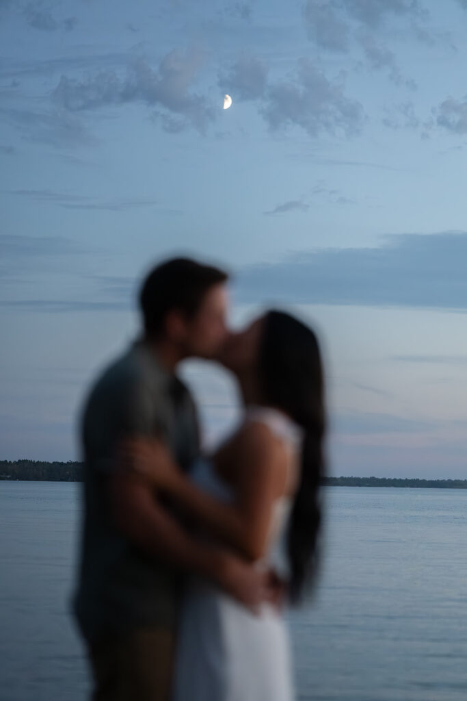 blue hour lakeside engagement at Lake Bemidji State Park