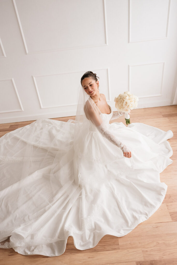 natural light studio bridal photos with clean white walls in Bemidji Minnesota