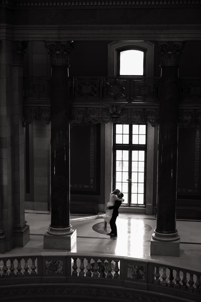 romantic downtown Saint Paul engagement photos at the Minnesota State Capitol