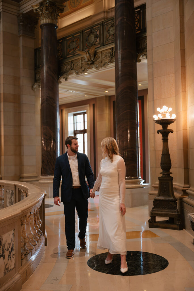 intimate engagement session inside the historic Minnesota State Capitol