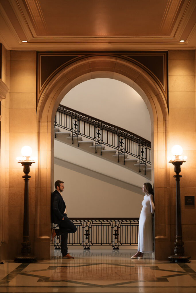 romantic downtown Saint Paul engagement photos at the Minnesota State Capitol