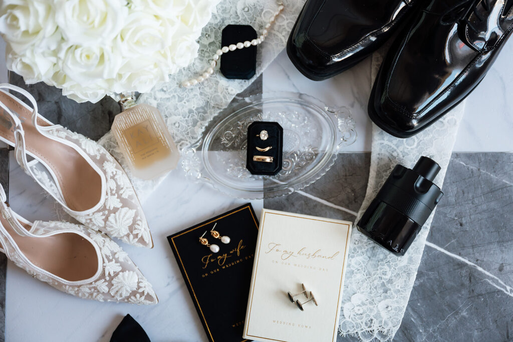elegant wedding detail flatlay
