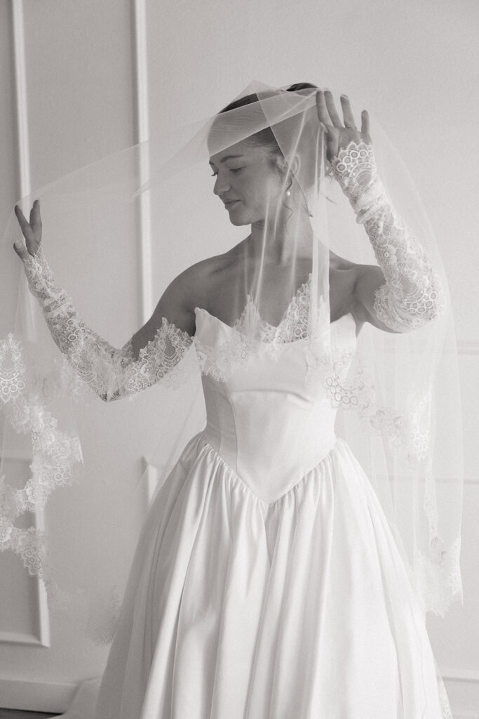 natural light studio bridal photos with clean white walls in Bemidji Minnesota