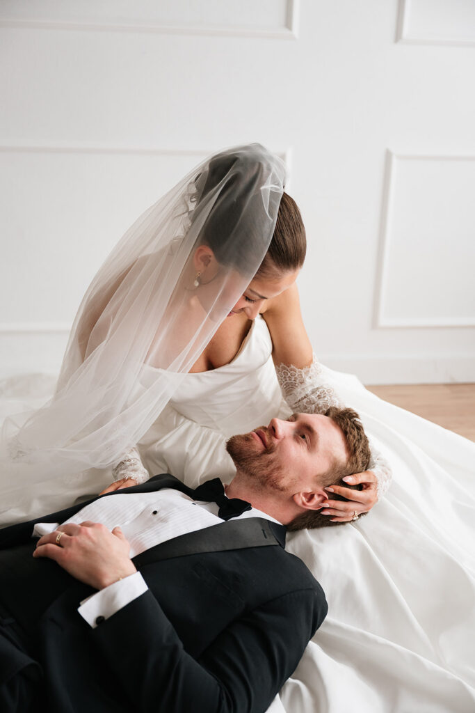 chic studio wedding photos inspired by editorial fashion photography in Bemidji Minnesota