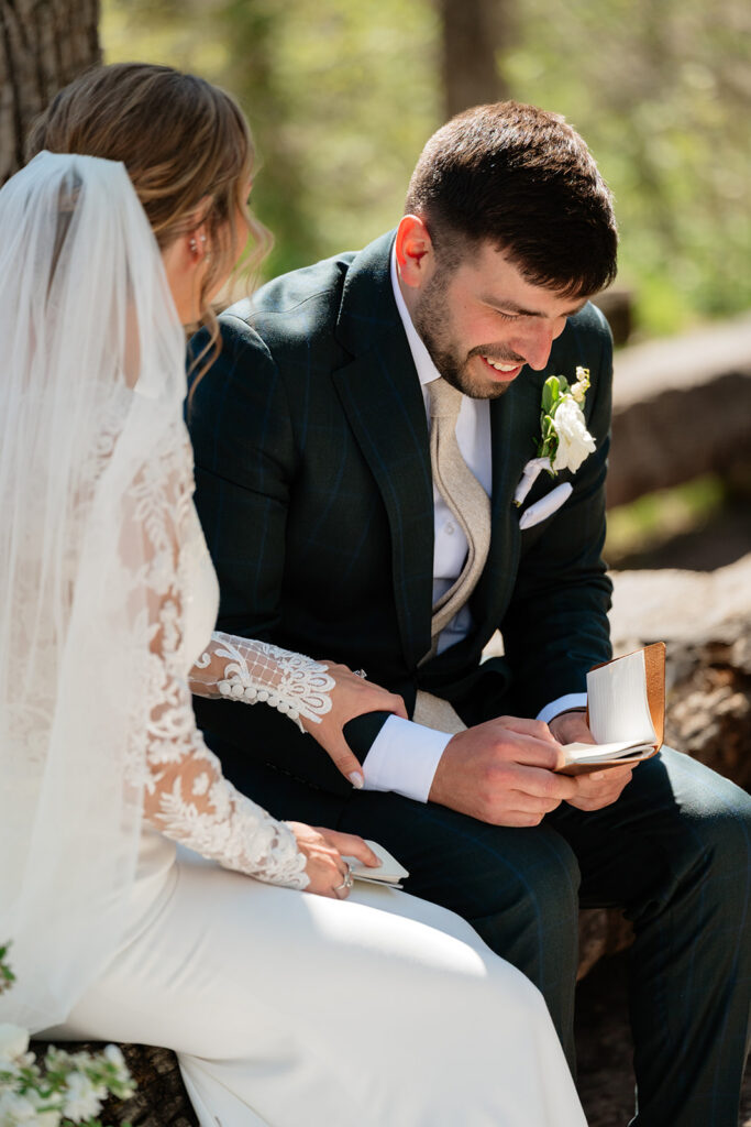 bride and groom exchanging private vows