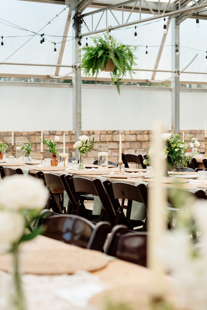 greenhouse wedding reception set up at the atrium in solon springs, wi