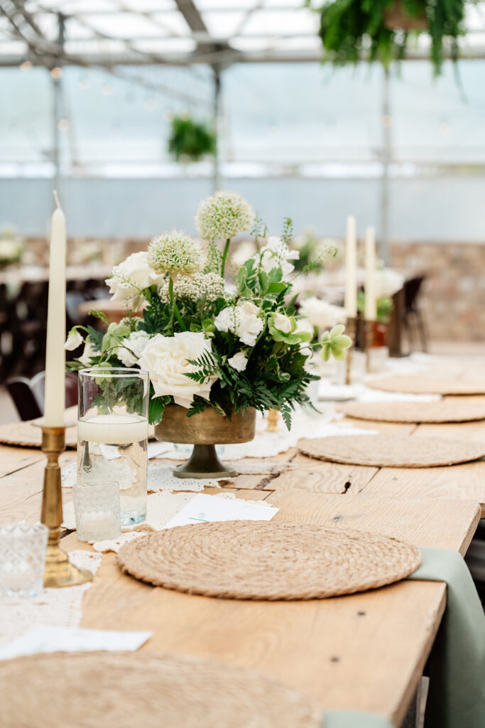 greenhouse wedding reception set up at the atrium in solon springs, wi