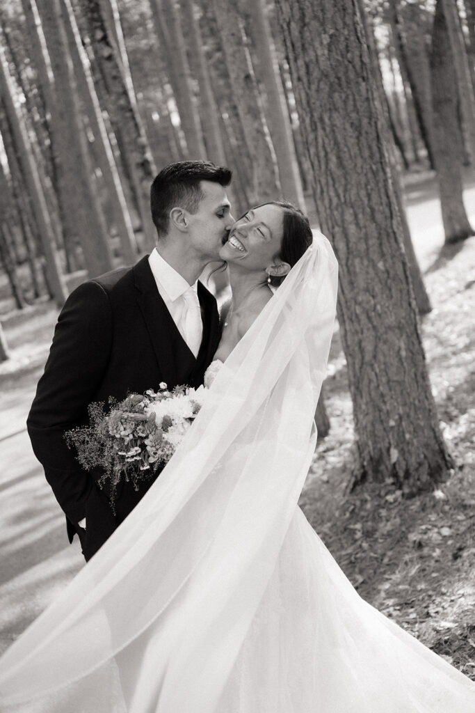 bride and groom at the forest during their nature wedding at the catalyst by nature link