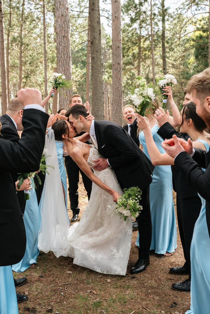 bride and groom and their wedding party