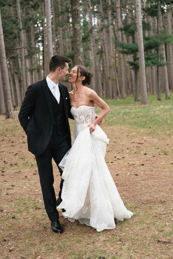 bride and groom at the forest during their nature wedding at the catalyst by nature link