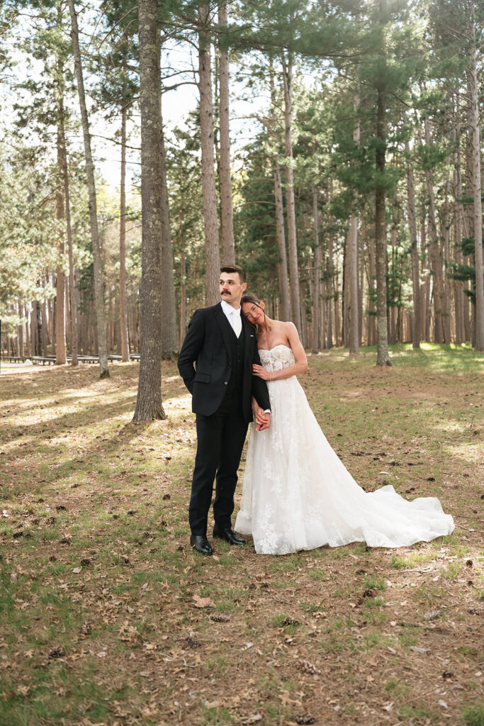 bride and groom at the forest during their nature wedding at the catalyst by nature link