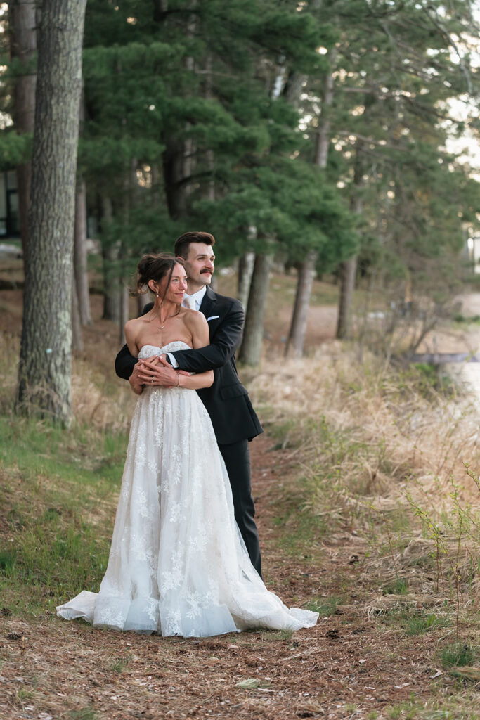 bride and groom at the forest during their nature wedding at the catalyst by nature link