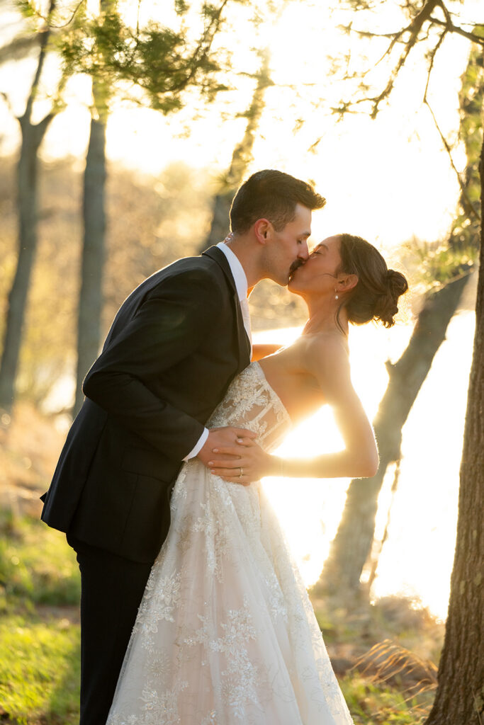 bride and groom at the forest during golden hour for their nature wedding at the catalyst by nature link