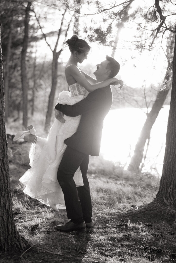 bride and groom at the forest during their nature wedding at the catalyst by nature link