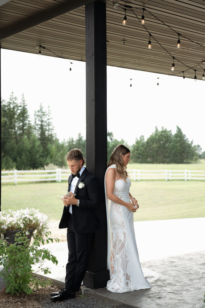 bride and groom first touch and private vow exchange