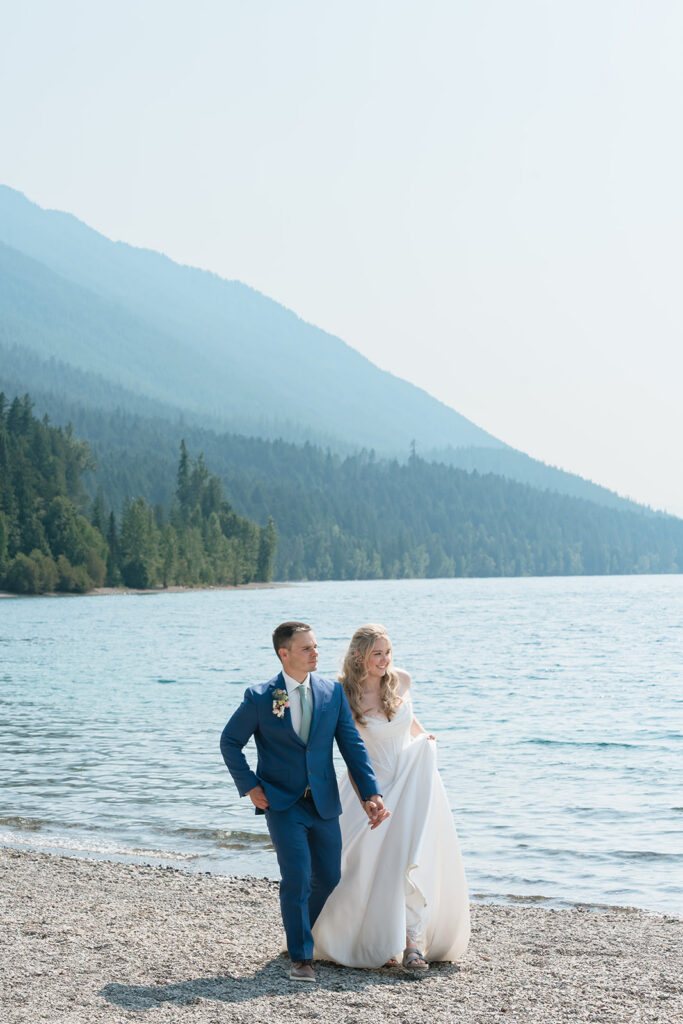 elopement ceremony at seven mile pullout in glacier national park