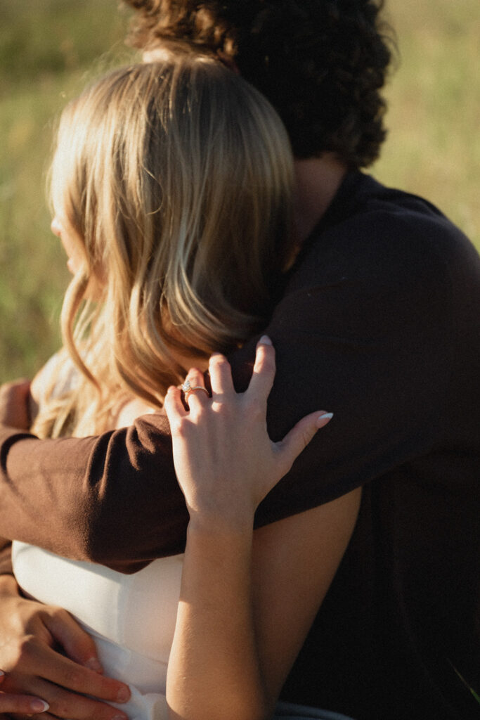 golden hour engagement photos in a field in bemidji mn